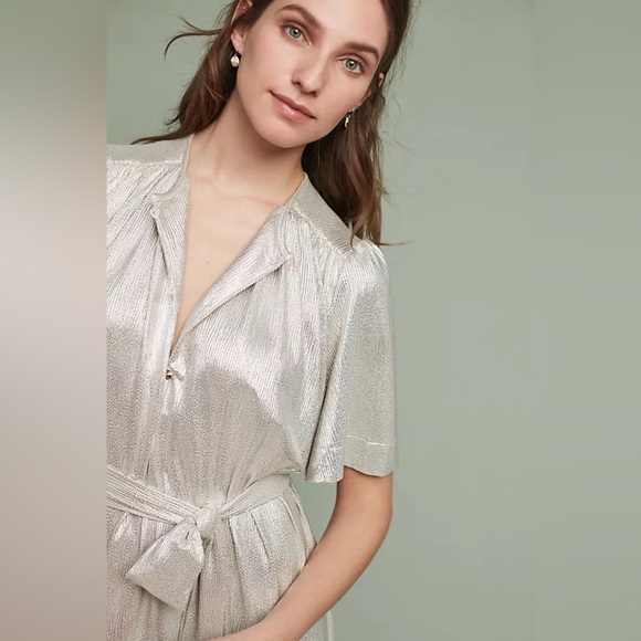 Sabina Musayev Mercury Mini Dress Metallic Shimmer Mini Dress Tie Front Size M - Picture 3 of 7